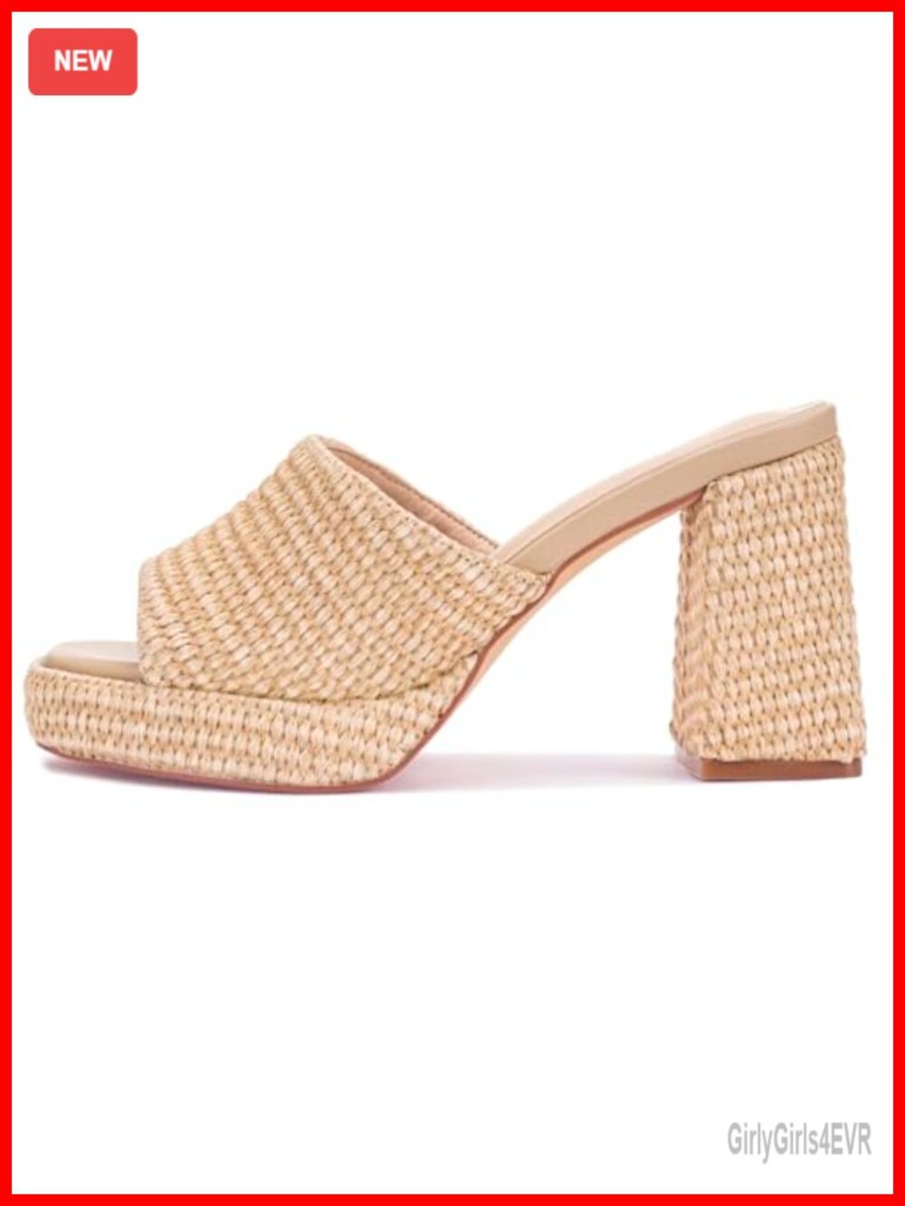 Raffia Platform Heels for Women Chunky Block Open Toe Woven Slides Summer
